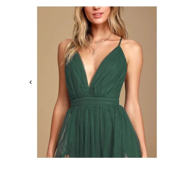 Lulus Women's Green Sweet Serenade Tulle Swiss Dot Surplice Midi Dress Size XXS - Picture 10 of 11